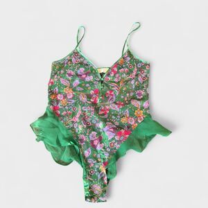 Rare Vintage Victoria’s Secret Gold Label Teddy Lingerie Green Floral Medium M